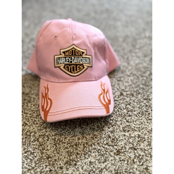 Pink Harley Davidson Womens Baseball Hat Cap Flames Adjustable Cotton - Picture 2 of 8